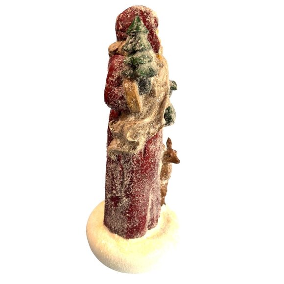 Vintage Santa Claus Figurine With Tree & Reindeer Glitter Finish 13" Tall Holida - Picture 5 of 8